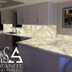 Crystallo Back Lit Countertops with custom Full Height Backsplash